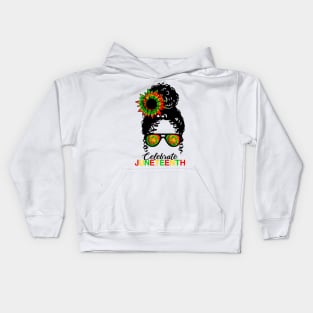 Awesome Messy Bun Juneteenth Celebrate 1865 June 19th Tie Dye Kids Hoodie